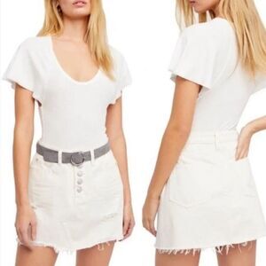 Free People White Denim Skirt